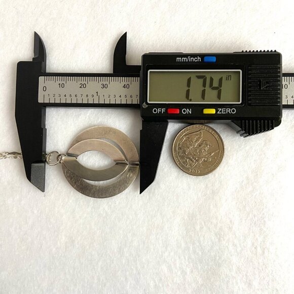 Brushed Sterling Silver 925 Double Ring Modernist Style Round Pendant Necklace - Picture 13 of 16